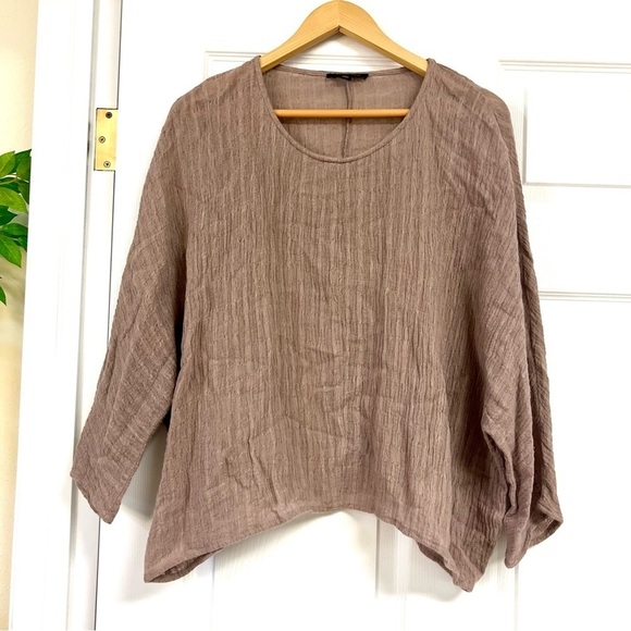 For Cynthia Linen Lagenlook oversized Top Blouse Pullover 3/4 sleeves Size L - Picture 1 of 8